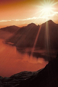 Sunset Lake Mountain Scenery Landscape Nature 4k (1080x1920) Resolution Wallpaper