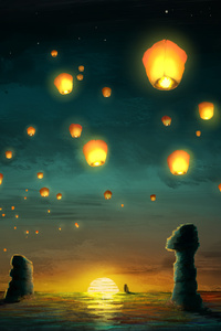 Sunset Lanterns (480x854) Resolution Wallpaper