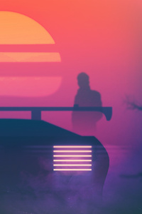 Sunset Man Standing Front Of Car (1080x2280) Resolution Wallpaper