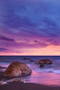 Sunset Ocean Water Rock Beach 5k