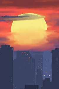 Sunset Over The City 4k (480x800) Resolution Wallpaper