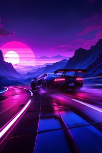 Supercar Chasing Retro Sunset (1242x2668) Resolution Wallpaper