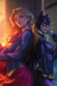 Supergirl And Batgirl Team Up (240x400) Resolution Wallpaper