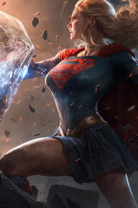 Supergirl Smashing Meteor 4k (1080x1920) Resolution Wallpaper