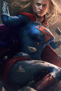 Supergirl Smashing Meteors (240x400) Resolution Wallpaper