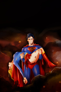 Superman Rescues Supergirl (480x800) Resolution Wallpaper