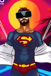 Superman Using VR Headset (1080x2160) Resolution Wallpaper
