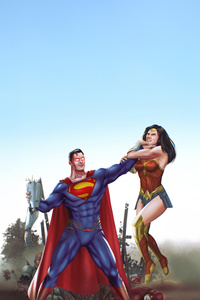 Superman Vs Wonder Woman Showdown (1280x2120) Resolution Wallpaper