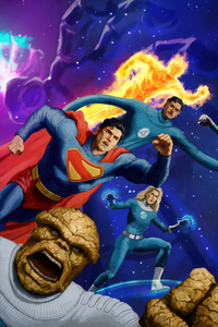 Superman X The Fantastic Four First Steps (480x800) Resolution Wallpaper
