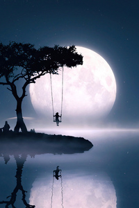 Swing Moon Girl Alone (720x1280) Resolution Wallpaper