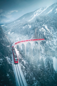 Switzerland Red Train With Snow (480x800) Resolution Wallpaper