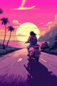 Synthetic Serenade Moped Journey With A Vaporwave Girl (540x960) Resolution Wallpaper