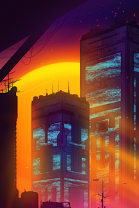 320x568 Synthwave Buildings 4k