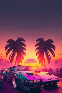 640x960 Synthwave Car Nostalgic For The 80s