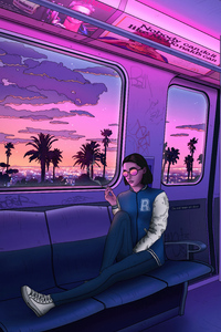 320x480 Synthwave Chic Cool Girl Drives The Train Back
