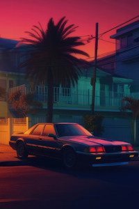 Synthwave Evening Classic Car (640x1136) Resolution Wallpaper