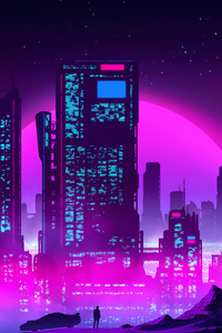 320x568 Synthwave Purple City