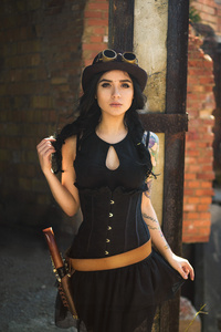 Tatto Hat Girl In Steampunk Fashion (750x1334) Resolution Wallpaper