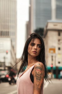 Tattoo Girl In New York Street (1280x2120) Resolution Wallpaper