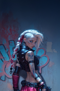 Tattooed Eva Cyberpunk Street Style (1242x2668) Resolution Wallpaper