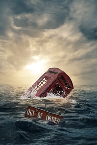 Telephone Booth Drowning In Sea Out Of Order (1280x2120) Resolution Wallpaper