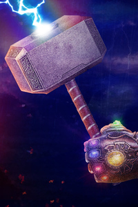 Thanos Gauntlet With Thor Hammer (240x400) Resolution Wallpaper