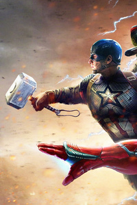 Thanos Vs Iron Man Thor Captain America (1440x2960) Resolution Wallpaper