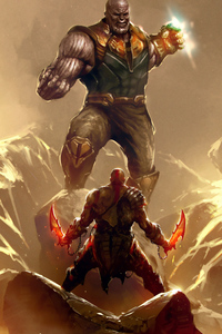 Thanos Vs Kratos Digital Art (320x480) Resolution Wallpaper