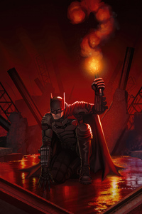 The Batman With Firelight (240x400) Resolution Wallpaper