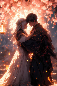 The Cherry Blossom Lovers (240x320) Resolution Wallpaper
