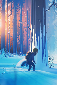 The Girl And The Bear (640x1136) Resolution Wallpaper