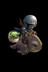 The Mandalorian And Grogu Baby Riding Blurrg (1440x2560) Resolution Wallpaper