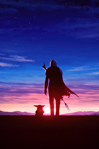 The Mandalorian Precious Moments With The Baby Yoda (320x568) Resolution Wallpaper