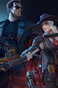 The Terminator And Overwatch (480x854) Resolution Wallpaper