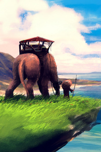 The Wanderer And His Giant (1440x2560) Resolution Wallpaper