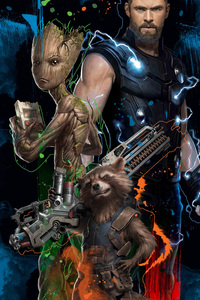 Thor And Groot 4k (2160x3840) Resolution Wallpaper