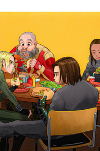 Thunderbolts Team Eating After The Win (640x960) Resolution Wallpaper