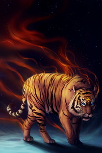 Tiger Fantasy Magical Flame 4k