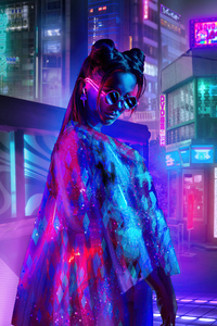 640x960 Tokyo Girl Japanese Cyberpunk Synthwave