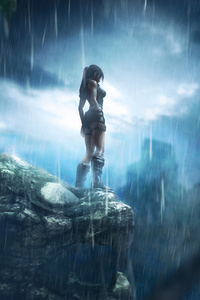 Tomb Raider Lara Croft Rain Game (540x960) Resolution Wallpaper