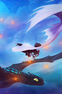 Toothless And His Family (640x960) Resolution Wallpaper