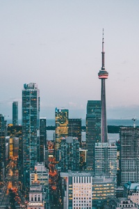 Toronto Citylights Tallest Skyscraper Dusk Evening Canada (1125x2436) Resolution Wallpaper