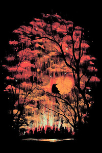 Tree Birds Dark Minimal 4k (240x320) Resolution Wallpaper