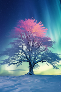 Tree Snow Aurora 5k (240x320) Resolution Wallpaper