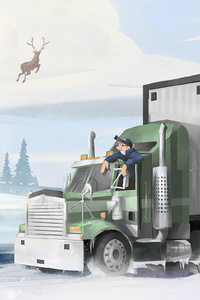 Truck Driver And Santa Claus (1080x2280) Resolution Wallpaper