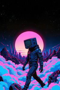 Tv Head In Neonland (720x1280) Resolution Wallpaper