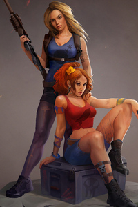 Two Girl Guns Up (1080x1920) Resolution Wallpaper