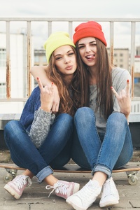Two Girls With Hats (240x400) Resolution Wallpaper