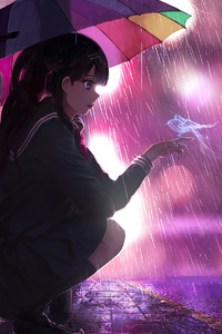 Umbrella Rain Anime Girl 4k