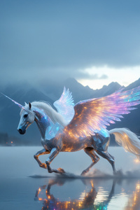Unicorn Horse Walking On Frozen Lake (1125x2436) Resolution Wallpaper